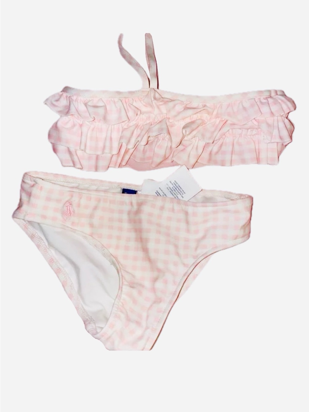 Polo by Ralph Lauren Light Pink Gingham Ruffle Bikini